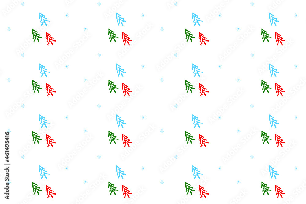 Seamless Christmas vector background with colored elements on white. Christmas trees and snowflake. New year design element
