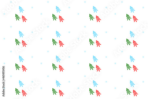 Seamless Christmas vector background with colored elements on white. Christmas trees and snowflake. New year design element