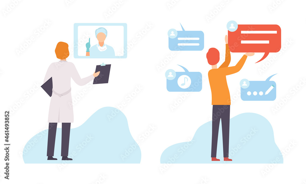 People Character Using Global Network Connection Vector Set People Character Using Global Network Connection Vector Set