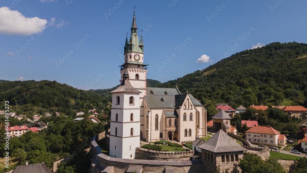 Aerial view of the town castle in Kremnica, Slovakia
