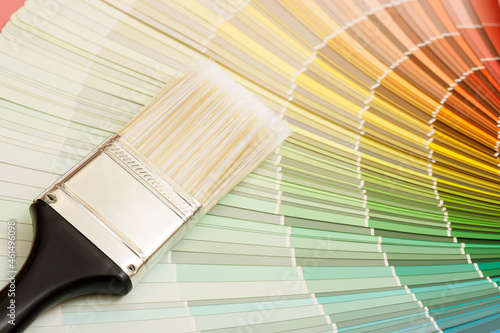 A painter is choosing a paint shade for the interior of the house's walls. with interior