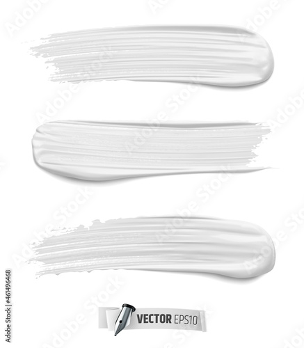 Vector realistic white paint brush strokes on a white background.