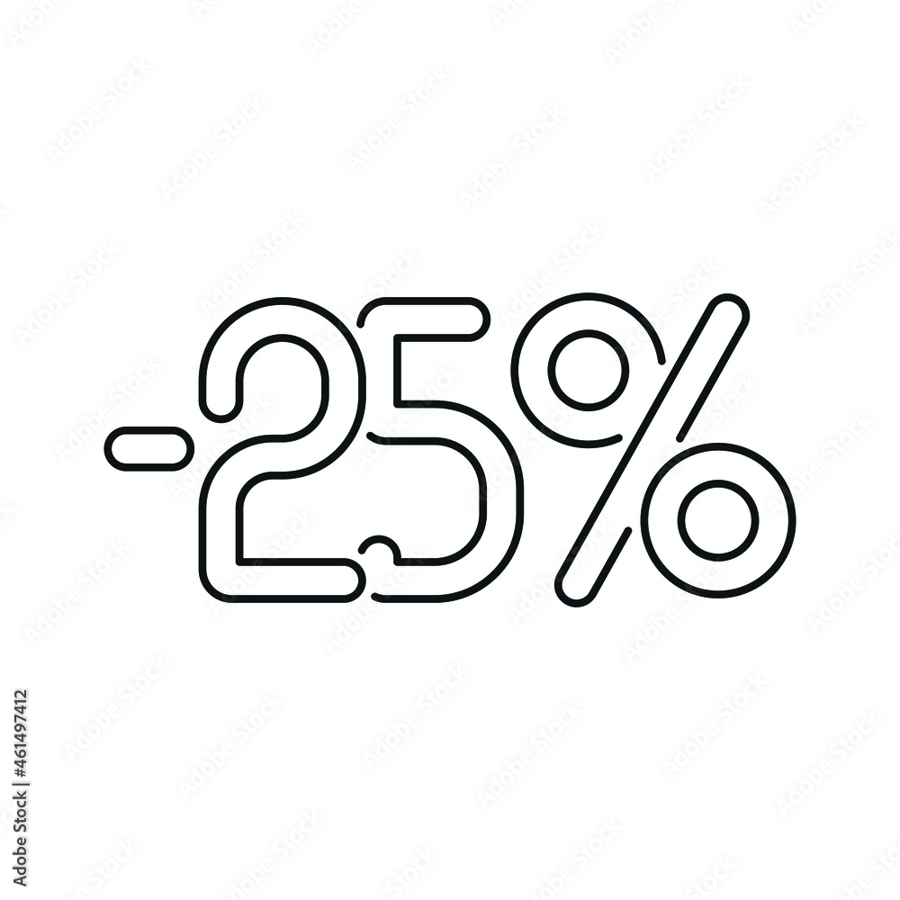 25% on sale linear icon. Purchase Discount. Thin line customizable illustration. Vector isolated outline drawing. Editable stroke 25% on sale linear icon. Purchase Discount. Thin line customizable illustration. Vector isolated outline drawing. Editable stroke
