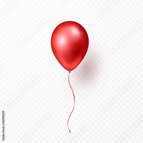 Balloon isolated on transparent background. Vector realistic red festive 3d helium ballon template for birthday, anniversary party design