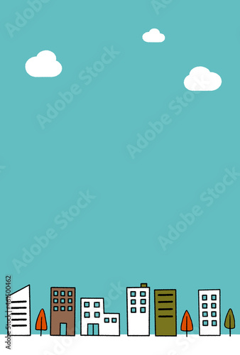 手描き風のまちなみ_秋のビル群