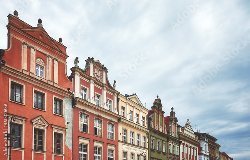 Townhouses at Old Market Square in Poznan, color toning applied, Poland.