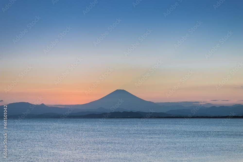 Fuji Mountain Reflection at Sunset, Enoshima Japan