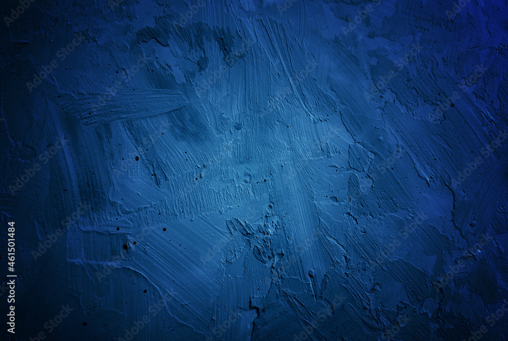Dark blue grunge plaster texture background with rough strokes