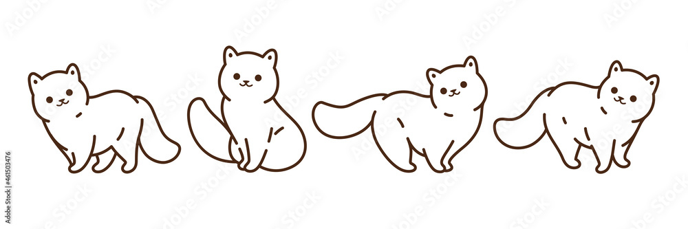 Funny full cat in different poses in cartoon style. White fluffy cat. Cartoon vector illustration. Funny full cat in different poses in cartoon style. White fluffy cat. Cartoon vector illustration.