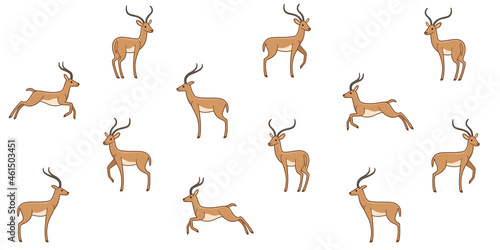 Simple seamless trendy pattern with antelope. Contour design vector print.