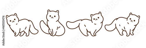 Funny full cat in different poses in cartoon style. White fluffy cat. Cartoon vector illustration.