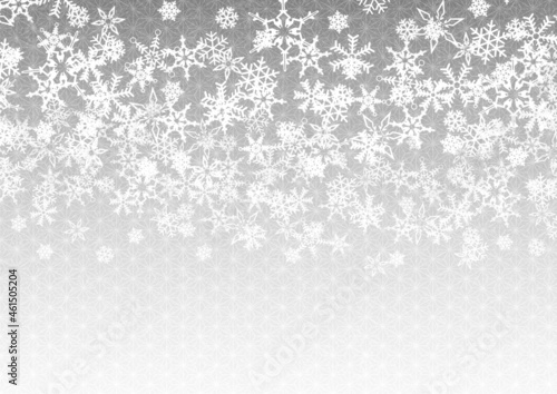 雪の結晶が描かれた銀色の麻の葉模様の背景