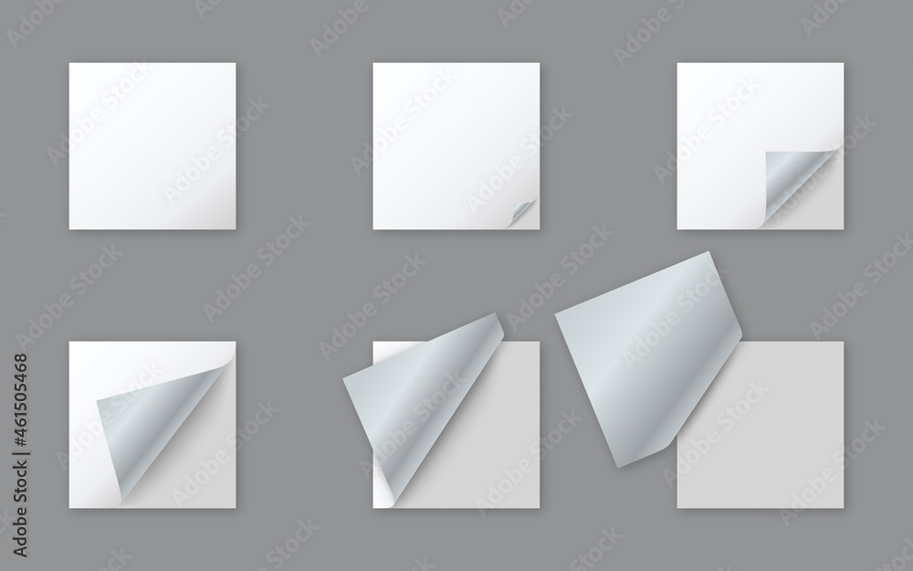 Blank white square paper stickers with curled corner Blank white square paper stickers with curled corner