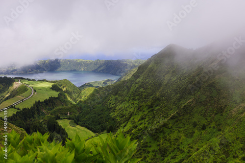 View of the lagoons from the Miradouro da Boca do Inferno, Sao Miguel island, Azores photo