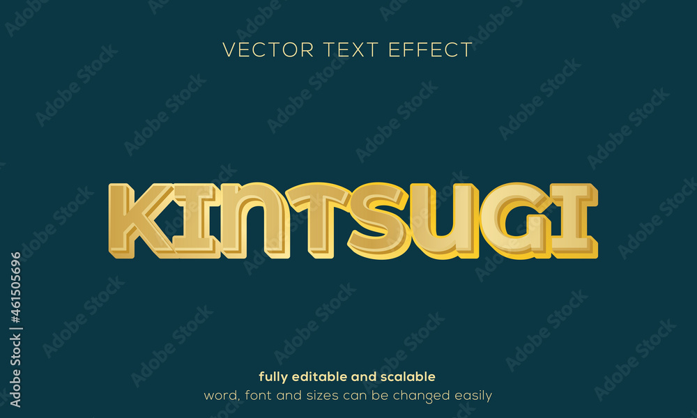 Kintsugi, vector text effect, gold font style simple broken ceramic repair