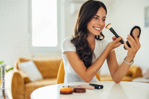 Adult woman, getting ready for work.