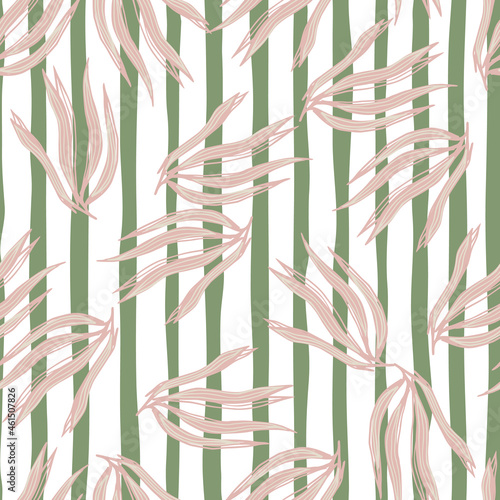 Random seaweeds seamless pattern on stripe background.