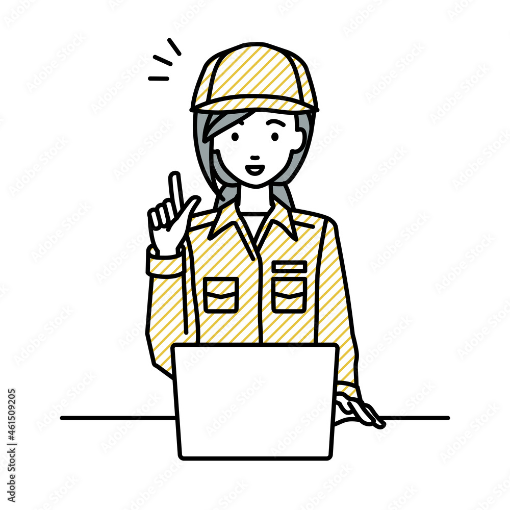 デスクで座ってPCを開いて何かひらめいた作業員の女性 デスクで座ってPCを開いて何かひらめいた作業員の女性