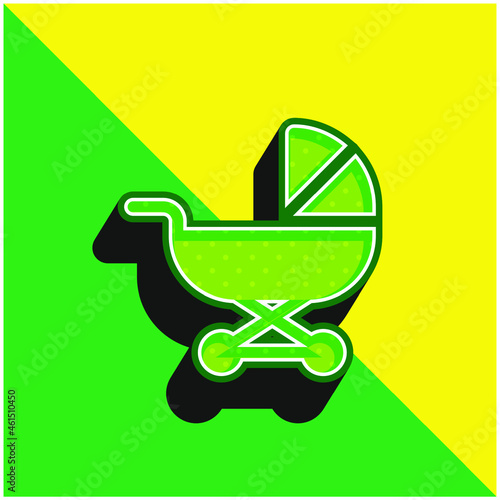 Baby Carriage Green and yellow modern 3d vector icon logo