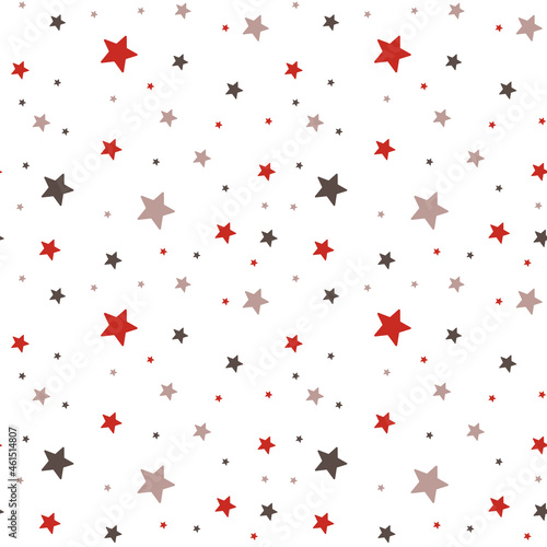 Christmas minimalistic seamless pattern, stars red, gray and blue, Christmas design and print for wrapping gifts and clothes