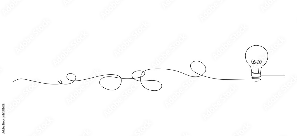 continuous single line drawing of light bulb with tangled cord, line art vector illustration continuous single line drawing of light bulb with tangled cord, line art vector illustration