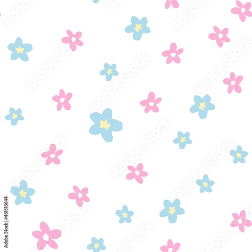 Cute Flowers background print for textile. The drawn small flowers for the fabric. Design pattern seamless. Vector