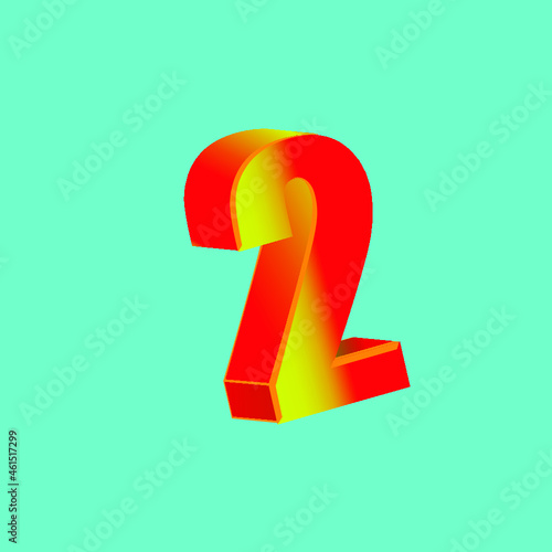 Number 2 gradient color collection on white background illustration 3D rendering.