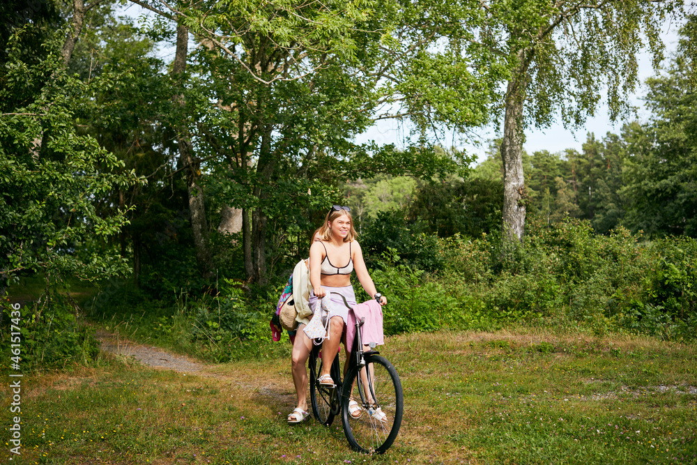 Two friends riding bicycle Two friends riding bicycle