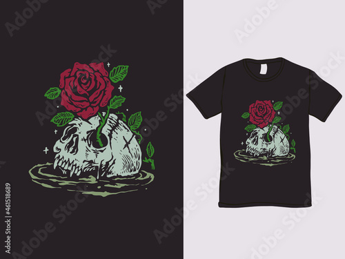Skull and roses vintage tattoo style t-shirt design