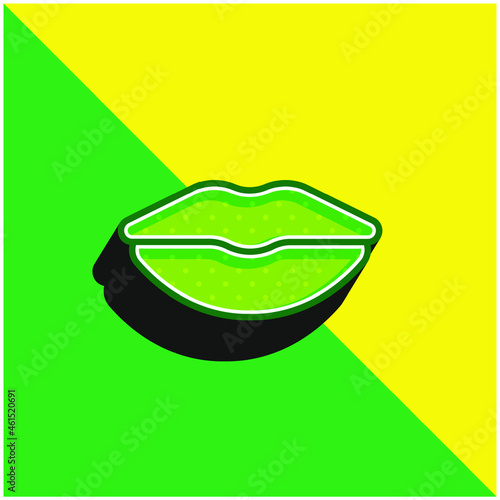 Big Lips Green and yellow modern 3d vector icon logo