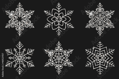 Tablou pe pânză Set of silvery snowflakes for design