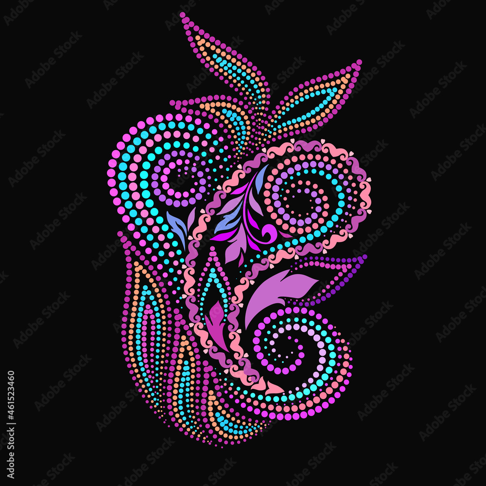 The paisley - colorful dotted folk art pattern. Traditional ethnic ornament. Object isolated on black background. Vector print.