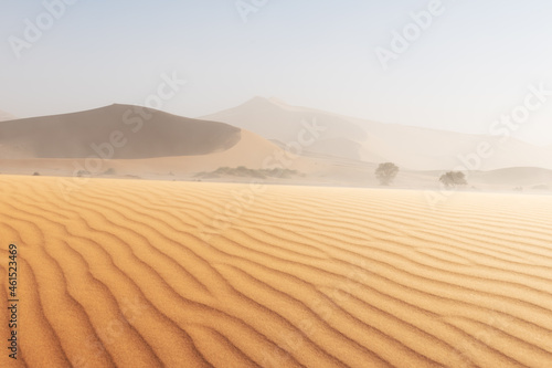 Orange sand dunes and clear sky in Namib desert at Namib-Naukluft National Park of Namibia  Africa. Landscape photography