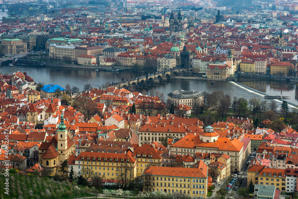 A bird's eye view of the historical part of the capital of the Czech Republic - the city of Prague