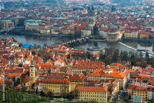 A bird's eye view of the historical part of the capital of the Czech Republic - the city of Prague