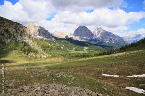 Landscape of the Dolomites with the Tofane in the background