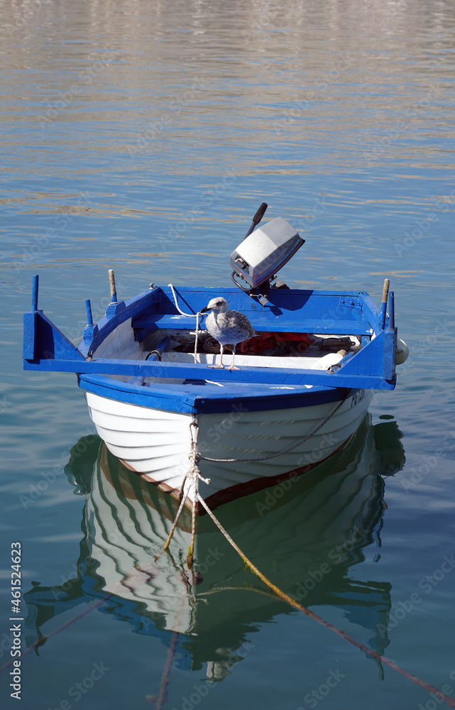 Fischerboot mit Möwe