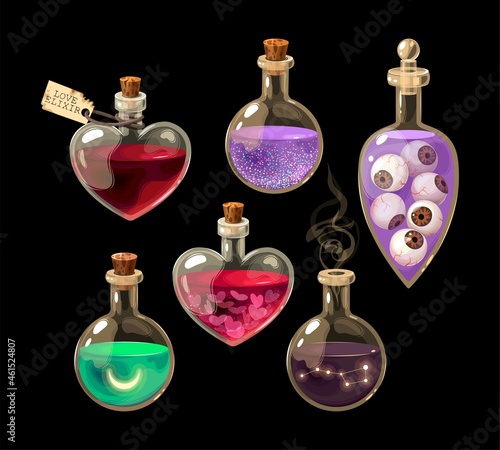 Vector set of bottles with magic potions