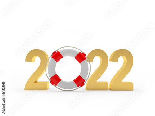 Number 2022 with a life buoy. 3D illustration 