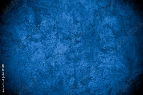 Old wall pattern texture cement blue dark abstract blue color design are light with black gradient background.