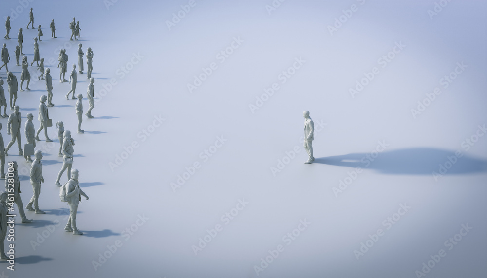 people looking at a man with a very large shadow. Stock Photo | Adobe Stock