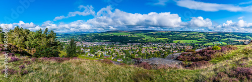 A panorama view from Ilkley moor over Wharfedale and the town of Ilkley Yorkshire, UK in summertime photo