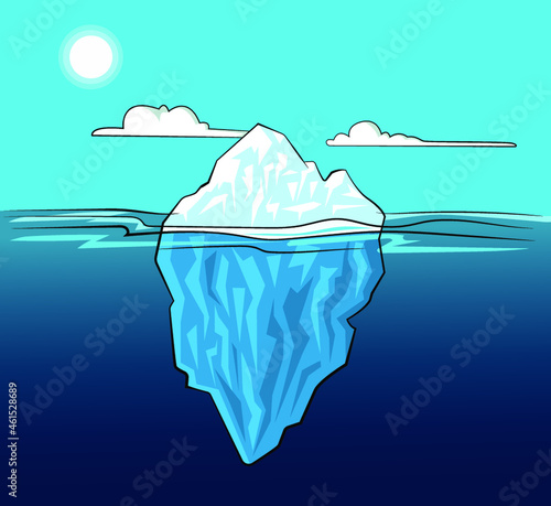 Cartoon vector illustration of an iceberg ocean scene