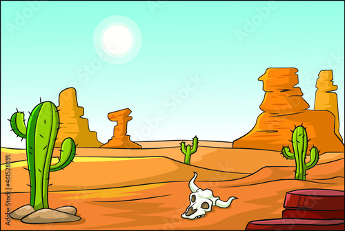 Cartoon vector illustration of a desert with cactus