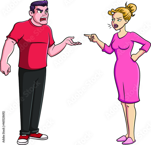 Cartoon vector illustration of a mother and father arguing