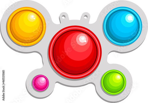 A fashionable anti-stress game for children and adults, in the form of a crab. Handmade toy in rainbow colors. Vector illustration. Pop it. Simple Dimple.