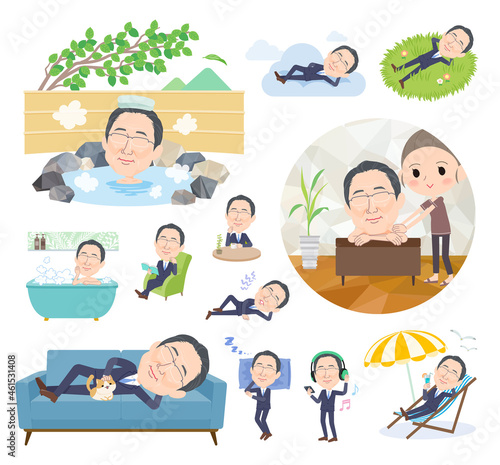 リラックスに関する眼鏡をかけた壮年男性のセット