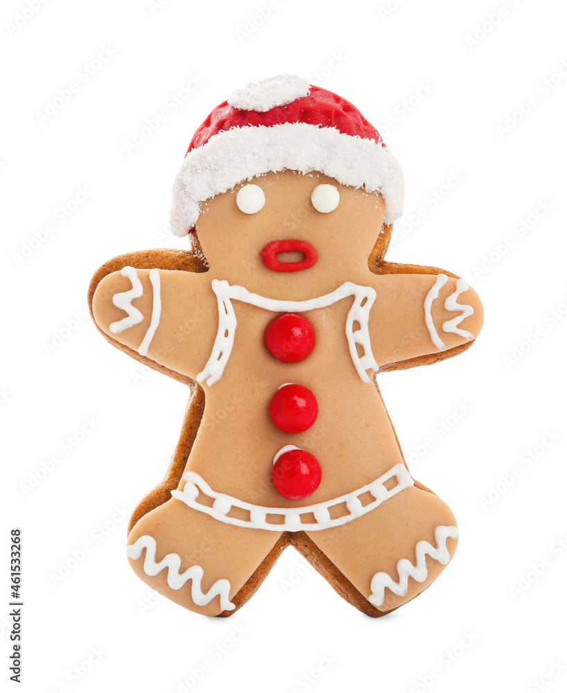 Fototapeta premium Gingerbread man isolated on white. Delicious Christmas cookie