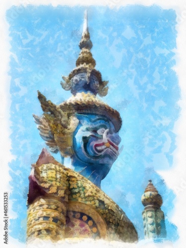 Bangkok Grand Palace watercolor style illustration impressionist painting.