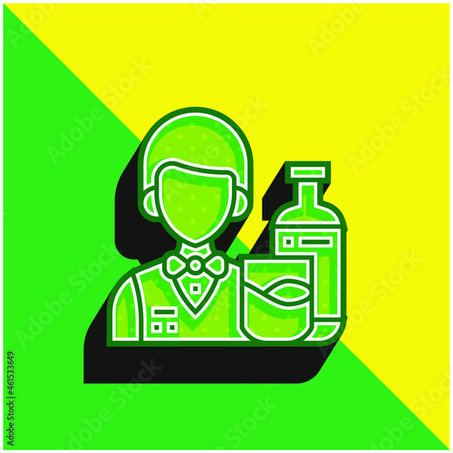 Bartender Green and yellow modern 3d vector icon logo